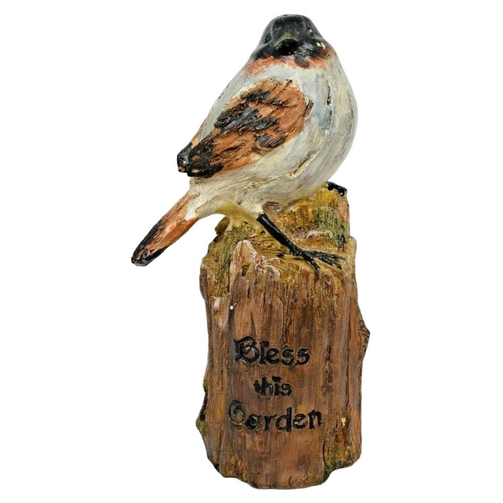 TII Collections Bless This Garden Resin Bird on a Log 8 inch Outdoor Figurine